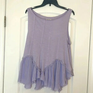 Free People We the Free Lilac Sasha Shimmy Ruffle Hem Tank Oversized Tunic Med